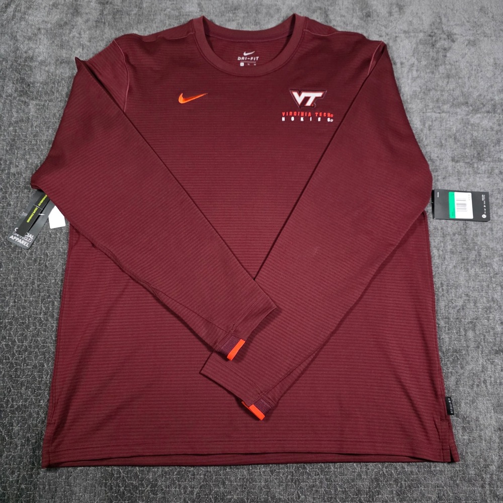 Nike Virginia Tech Hokies Dri-Fit Long Sleeve Shirt Mens XL Maroon NWT New